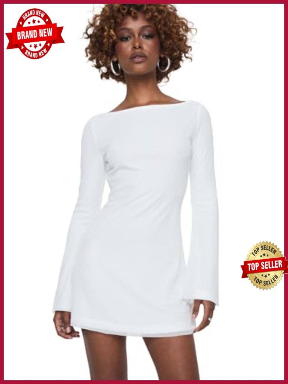 Long Sleeve Mesh Mini Dress Low Back Tie Back Flared Sleeves